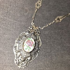 Victorian gold tone floral brooch necklace